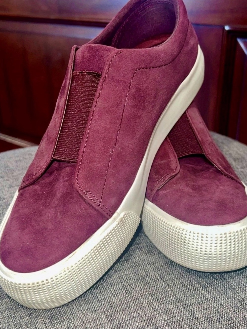 Ralph Lauren Women's Burgundy Suede Slip-On Sneakers